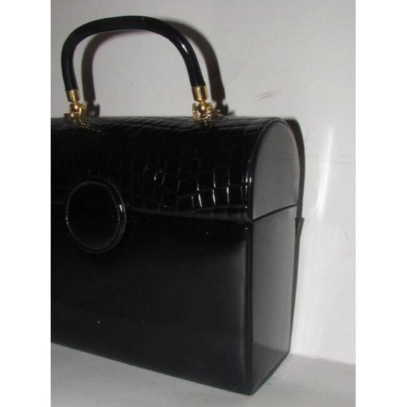 La Regale Vintage Black Lucite and Black Patent Leather Top Handle Bag - Picture 4 of 10